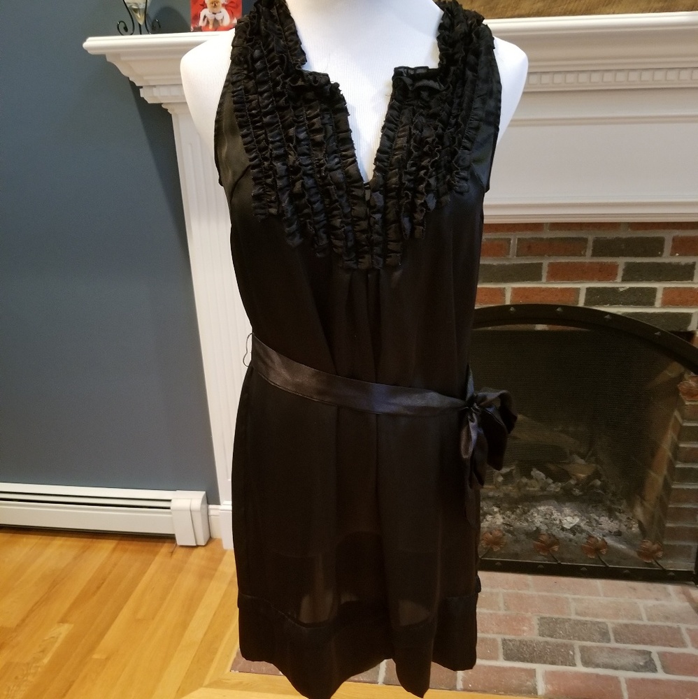 Buy2 Get 1 FREE!! ⭐️ Black Satin Ruffle Tunic Mini Dress